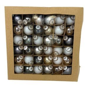 Silver Tree Set of 36 Mini Christmas Baubles Ivory Beige Silver NWT